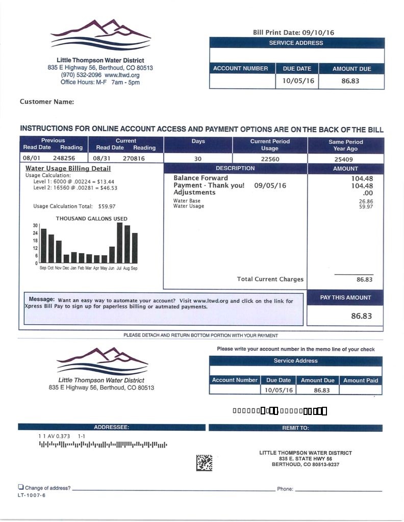 Graphic of a Sample Water Bill